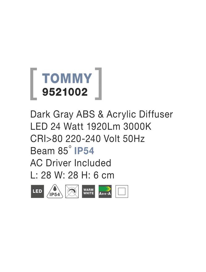 Външен аплик TOMMY 21W Тъмен сив ABS