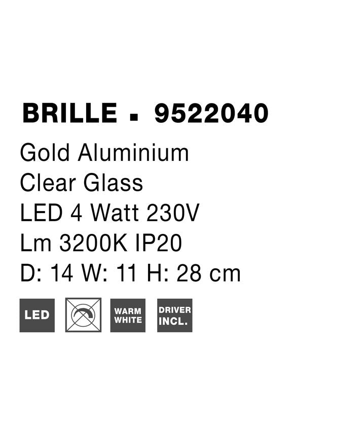 Висящо осветително тяло (пендел) BRILLE 4W LED Златен алуминий и акрил D11 W14 H28см