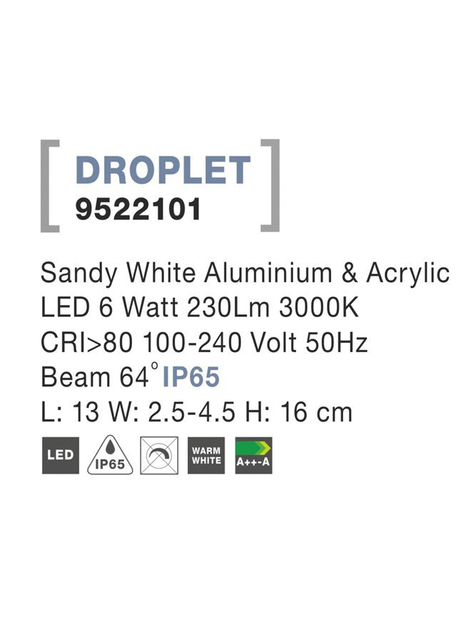 Външен аплик DROPLET LED 6W Пясъчно бял алуминий
