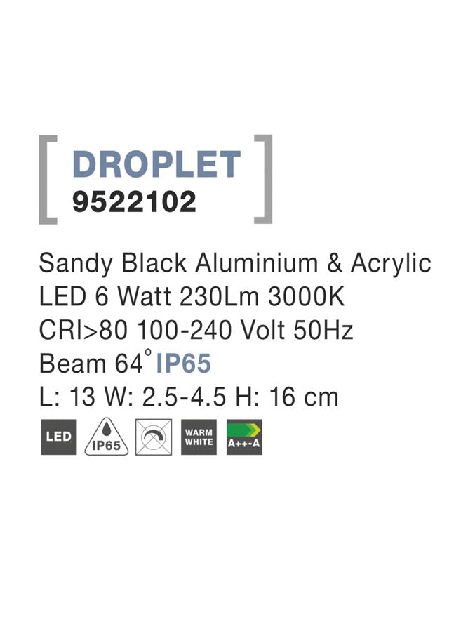 Външен аплик DROPLET LED 6W Пясъчно черен алуминий
