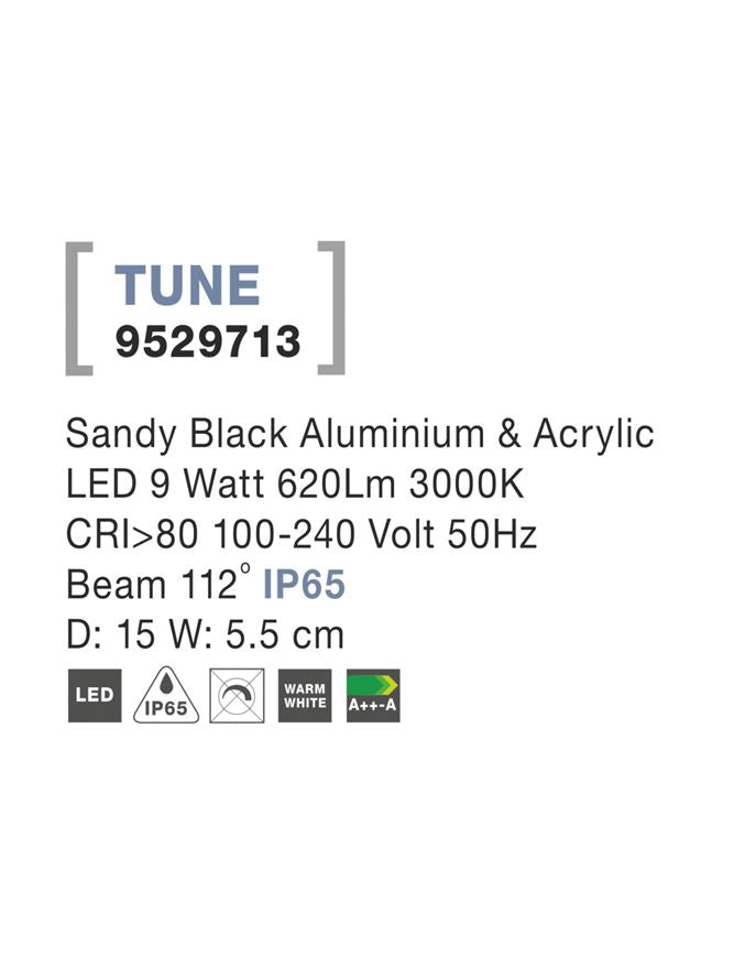 Външен аплик TUNE LED 9W Пясъчно черен алуминий