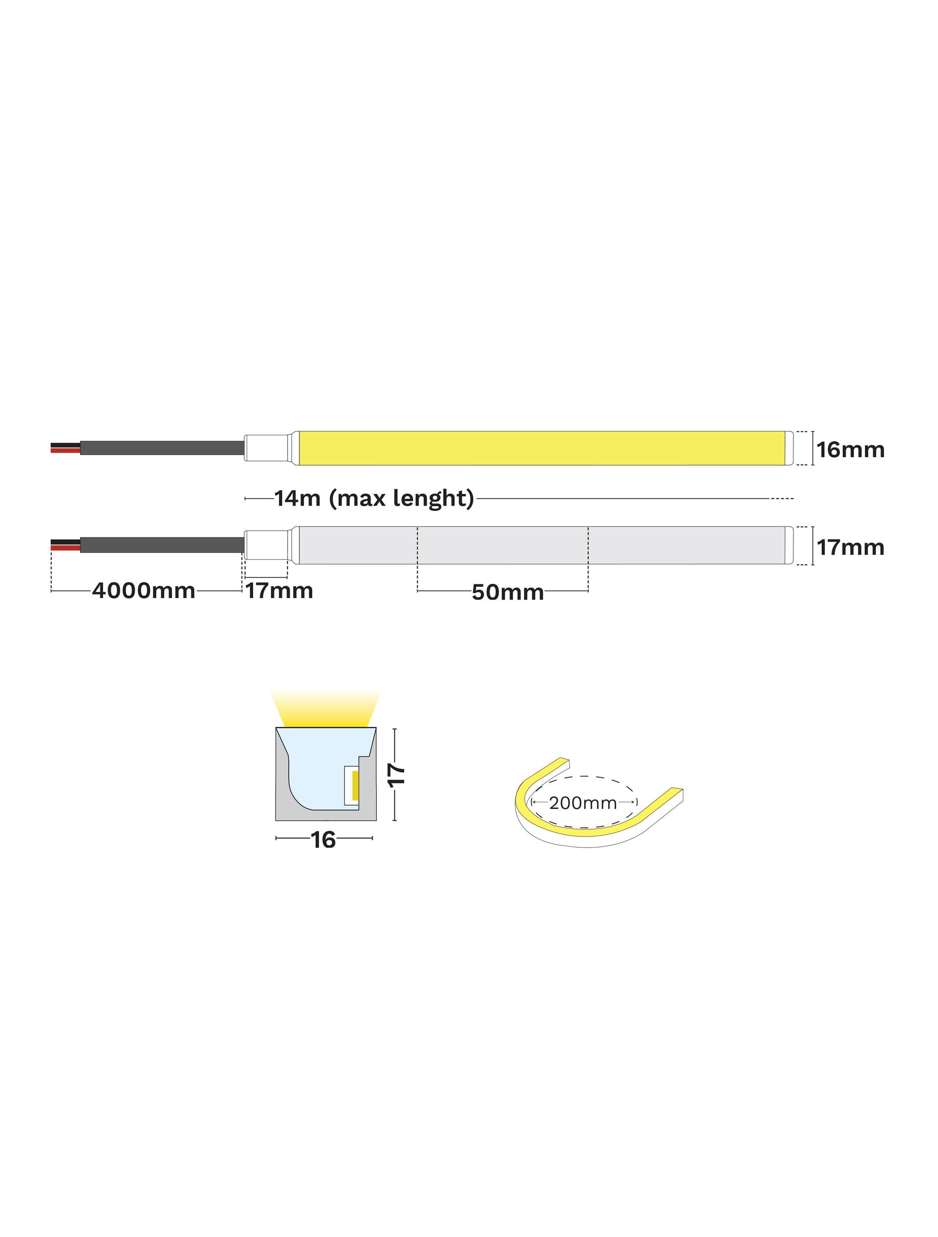 LED лента GOMU 1617 10W 3000K DC24V IP68 подводна страничен кабел - alternate view