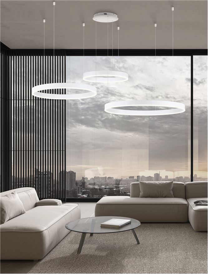 Висящо осветително тяло (пендел) MOTIF 140W LED 3000K Триак димируем Пясъчно бял алуминий акрил Регулируема височина