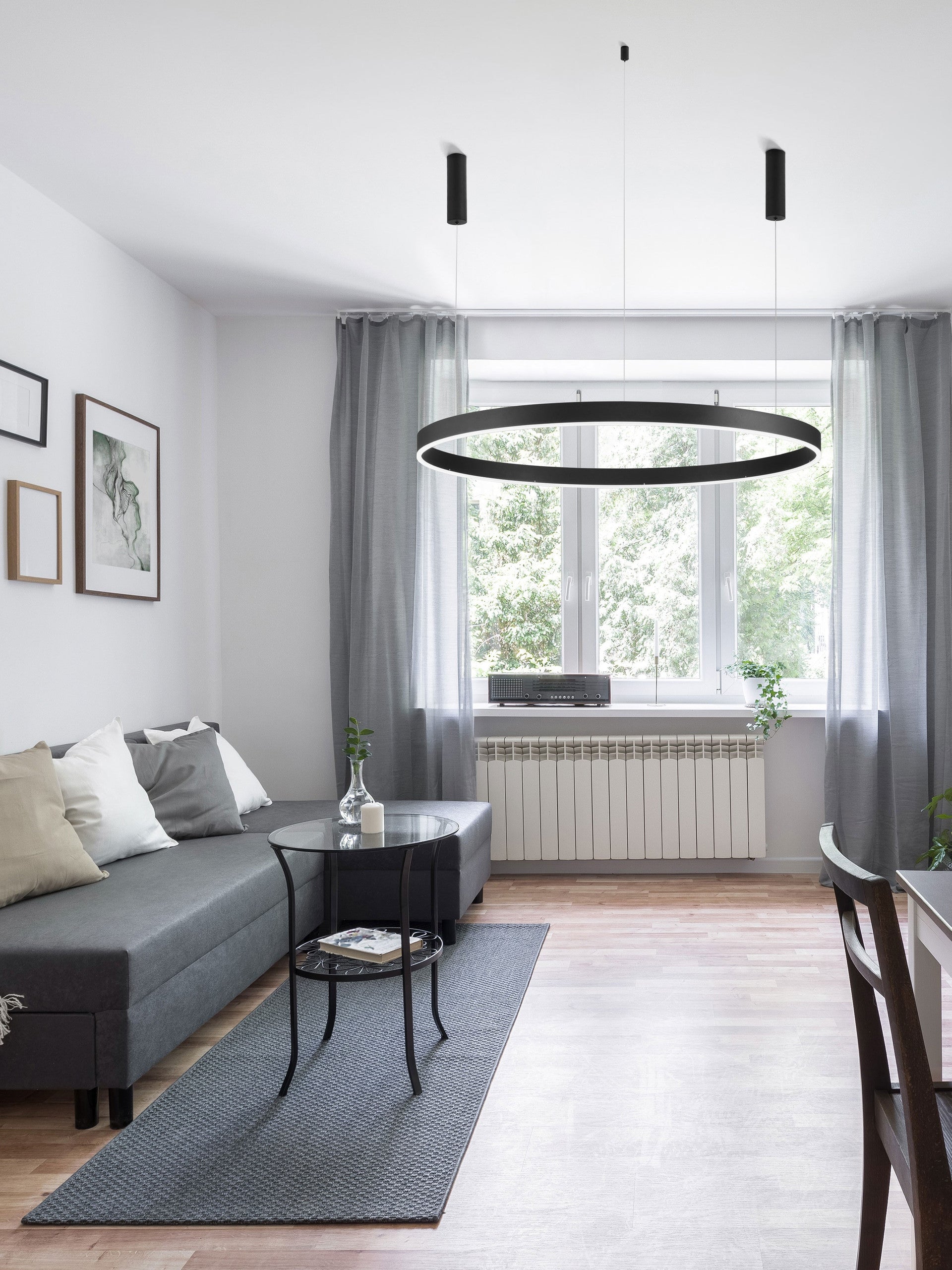 Висящо осветително тяло (пендел) MOTIF LED 72W 230V Триак димируем Пясъчно черен алуминий и акрил Регулируема височина ⌀120 H250см