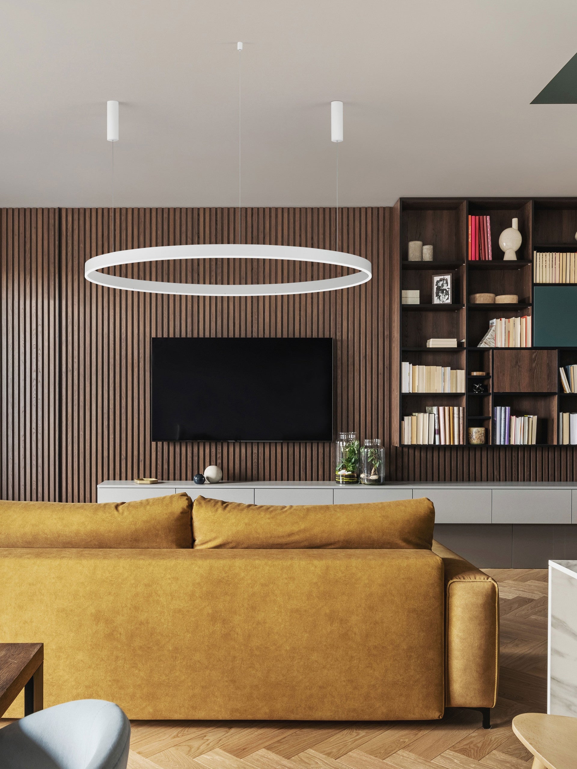 Висящо осветително тяло (пендел) MOTIF 80W LED 3000K Триак димируем Пясъчно бял алуминий акрил Регулируема височина