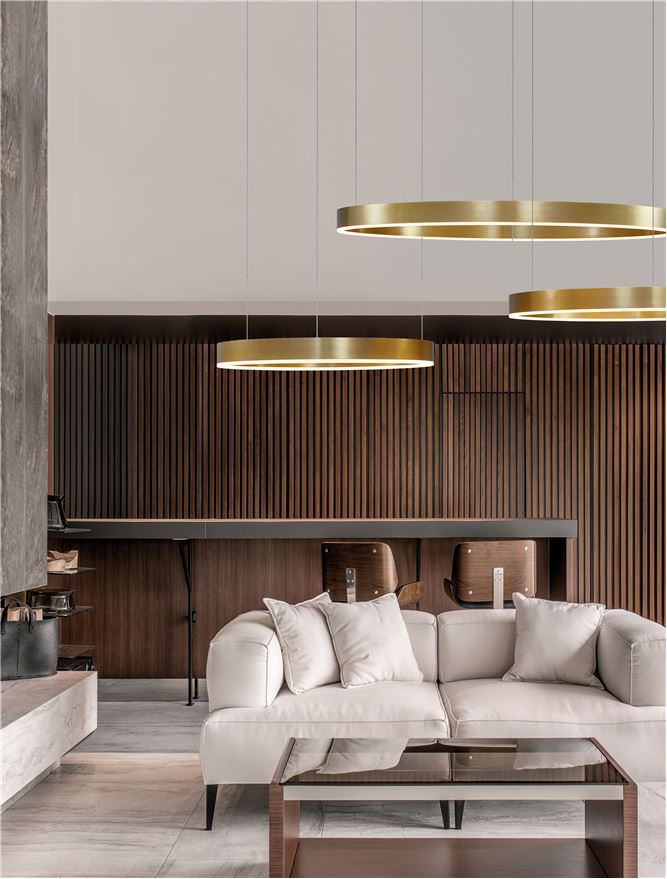 Висящо осветително тяло (пендел) MOTIF 60W LED 2700-6000K Златист месинг алуминий акрил Регулируема височина