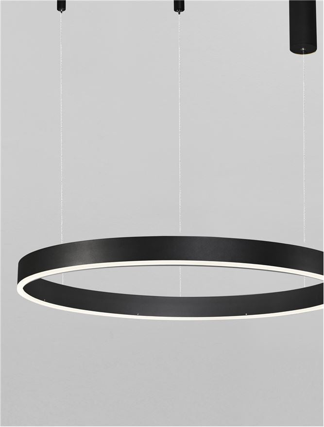 Висящо осветително тяло (пендел) MOTIF LED 60W 230V Променлив CCT Пясъчно черен алуминий и акрил Регулируема височина ⌀100 H200см
