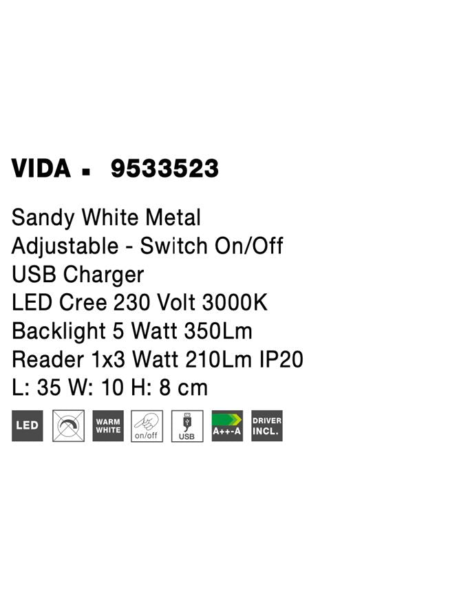 Висящо осветително тяло (пендел) VIDA 5W Пясъчно бял метал с USB и регулируем
