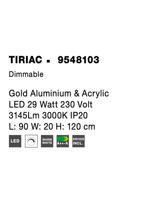 Висящо осветително тяло (пендел) TIRIAC 28W Златист алуминий & Акрил Регулируема височина L90 W20 H120см