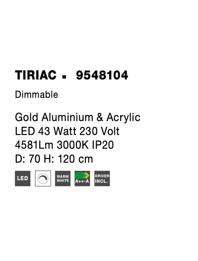 Висящо осветително тяло (пендел) TIRIAC 43W Златист алуминий & Акрил Регулируема височина ⌀70 H120см
