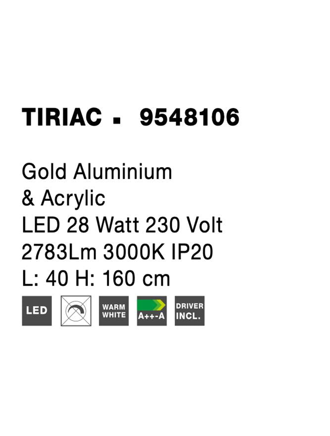 Висящо осветително тяло (пендел) TIRIAC 31W Златист алуминий & Акрил L40 H160см