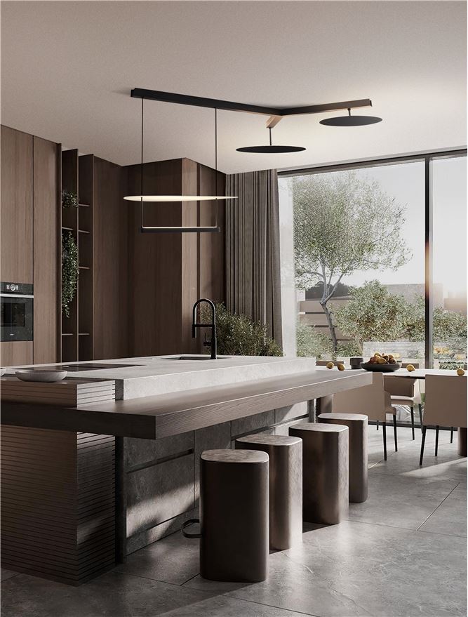 Висящо осветително тяло (пендел) DIONA LED 81W 3000K Пясъчно черен и бял алуминий L120 W100 H150см