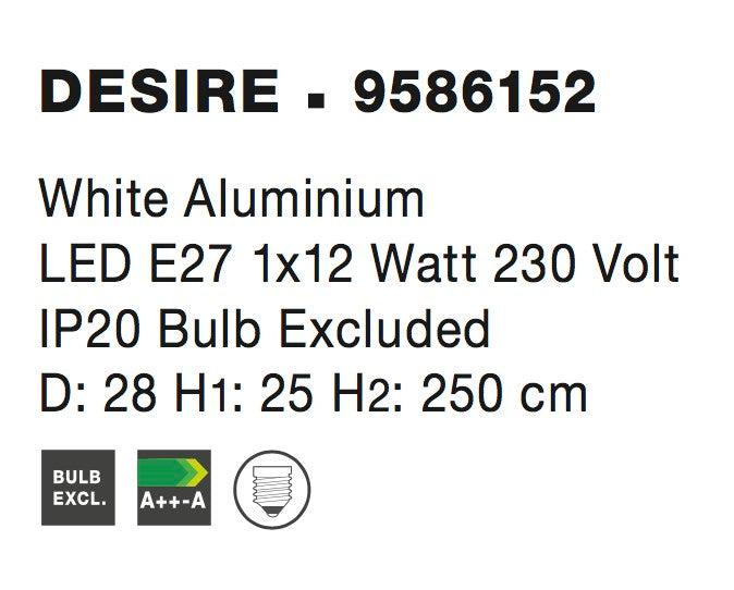 Висящо осветително тяло (пендел) DESIRE 12W Бял алуминий Регулируема височина