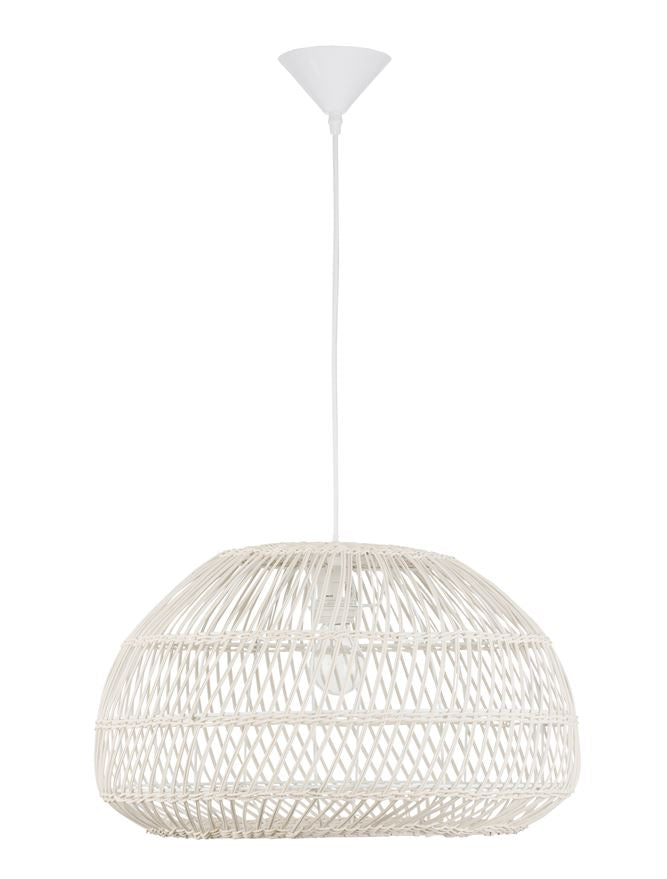 Висящо осветително тяло (пендел) MELODY 12W LED Слонова кост ратан Бял текстилен кабел