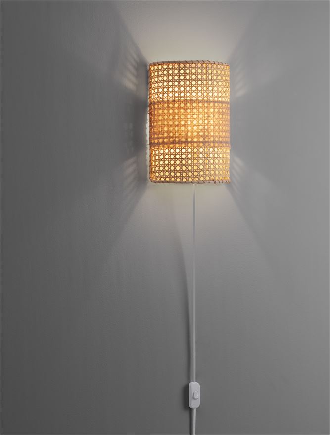 Висящо осветително тяло (пендел) LUM LED E27 12W Натурален ратан и бял кабел H29см