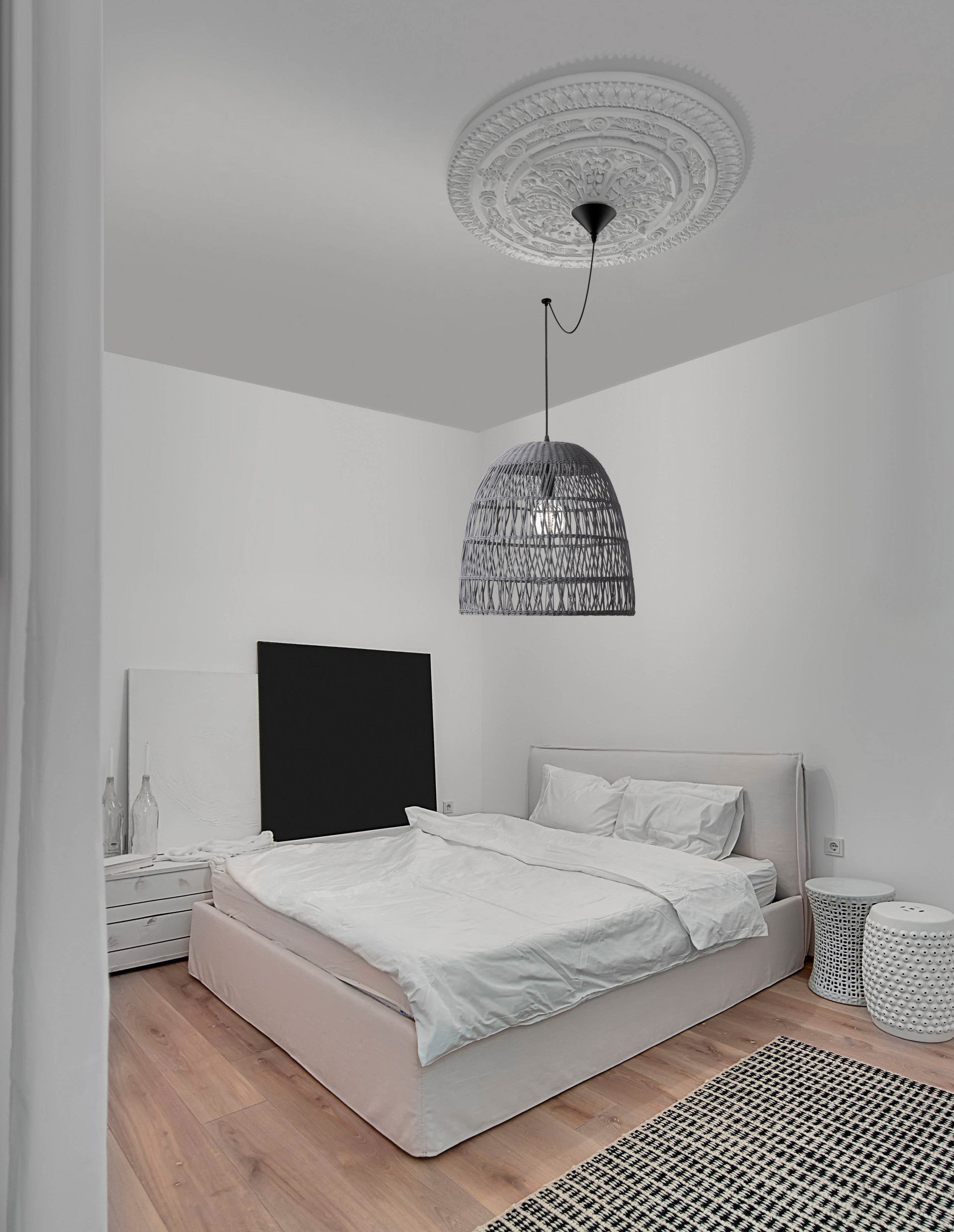Висящо осветително тяло (пендел) DESTIN 12W LED Сив ратан Черен текстилен кабел