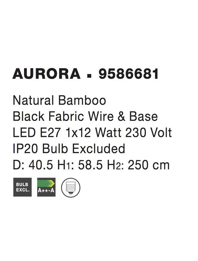 Висящо осветително тяло (пендел) AURORA 12W LED Натурален ратан Черен текстилен кабел