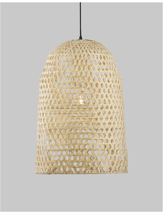 Висящо осветително тяло (пендел) AURORA 12W LED Натурален ратан Черен текстилен кабел
