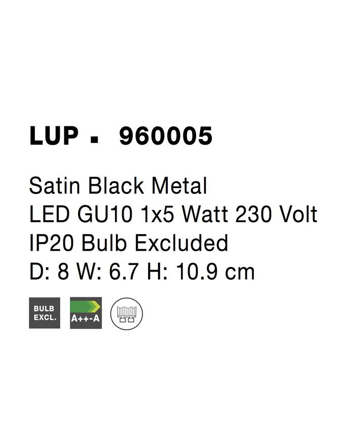 Висящо осветително тяло (пендел) LUP 1x10W GU10 Черен сатен метал