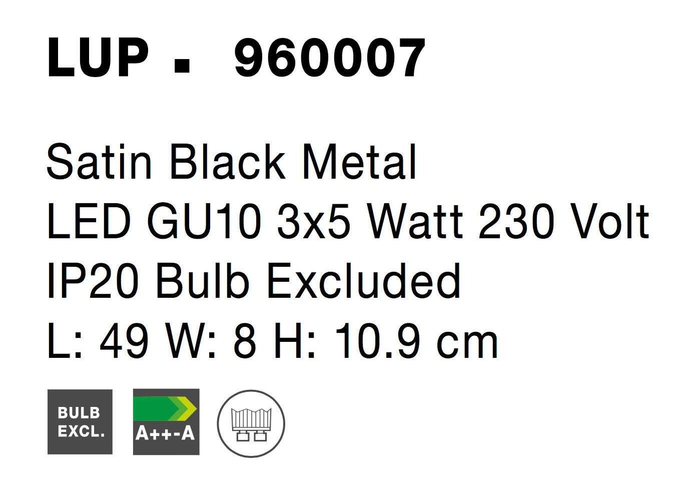 Висящо осветително тяло (пендел) LUP LED GU10 3x10W Матово черен