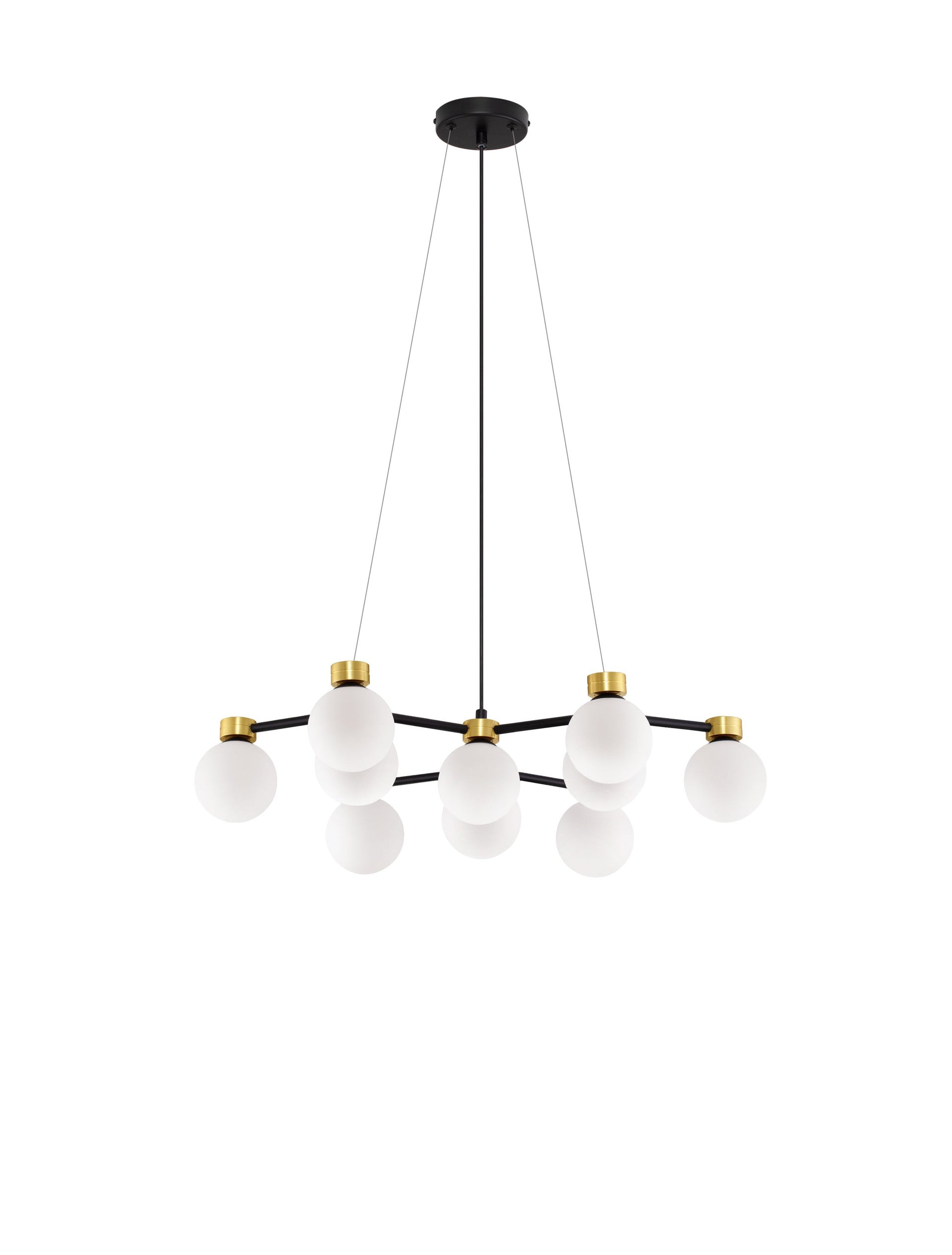 Висяща лампа OVALINO 50W LED, мат черно и златисто, метал, бяло опалово стъкло, Д66 Ш63 В148см