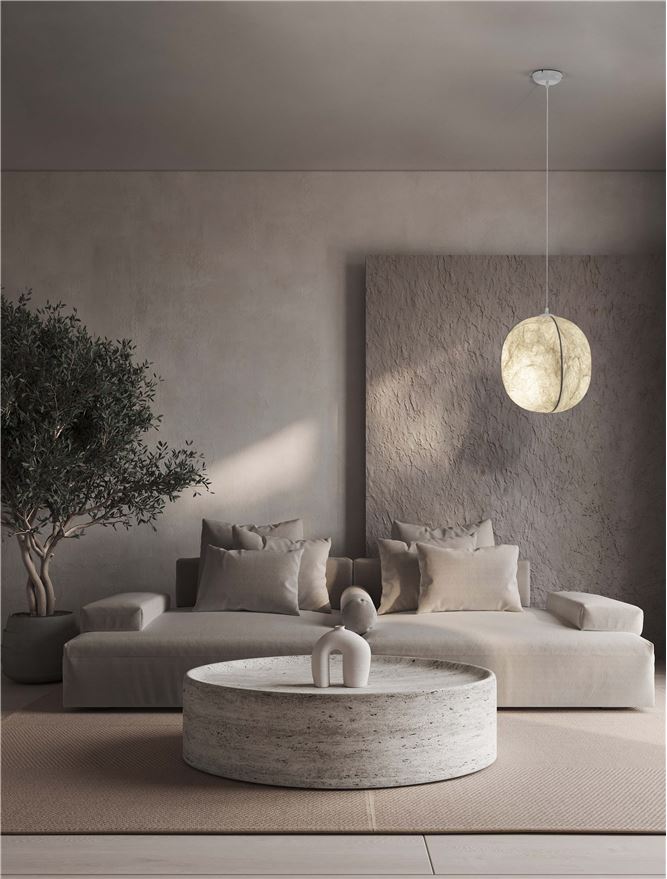 Висящо осветително тяло (пендел) PIERIDA LED E27 12W Пясъчно бял Mulberry Silk ⌀42 H210см