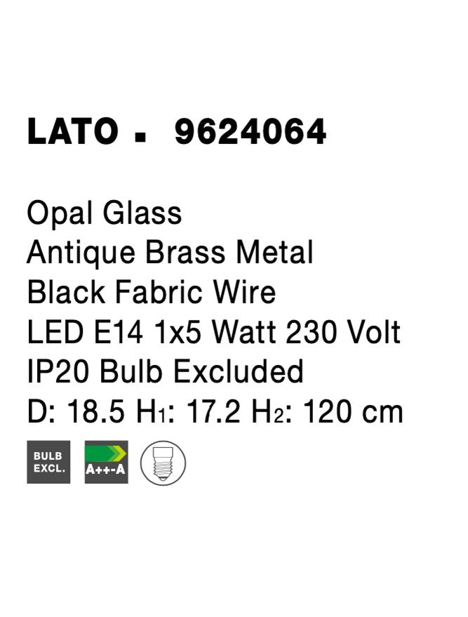 Висящо осветително тяло (пендел) LATO 5W E14 Златен Опалово стъкло Черен текстилен кабел ⌀18.5 H120см Регулируема височина
