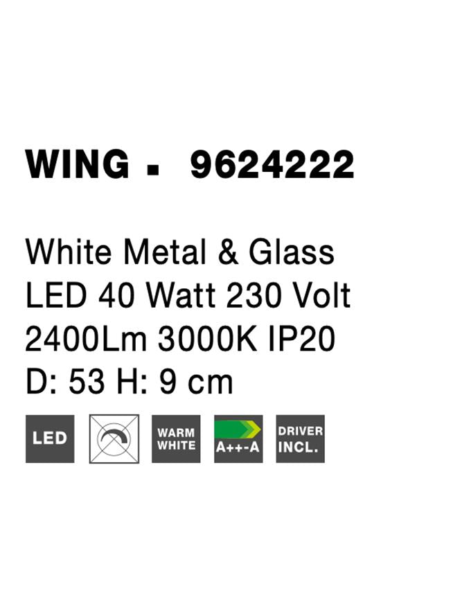 Висящо осветително тяло (пендел) WING 40W LED Бял метал Стъкло