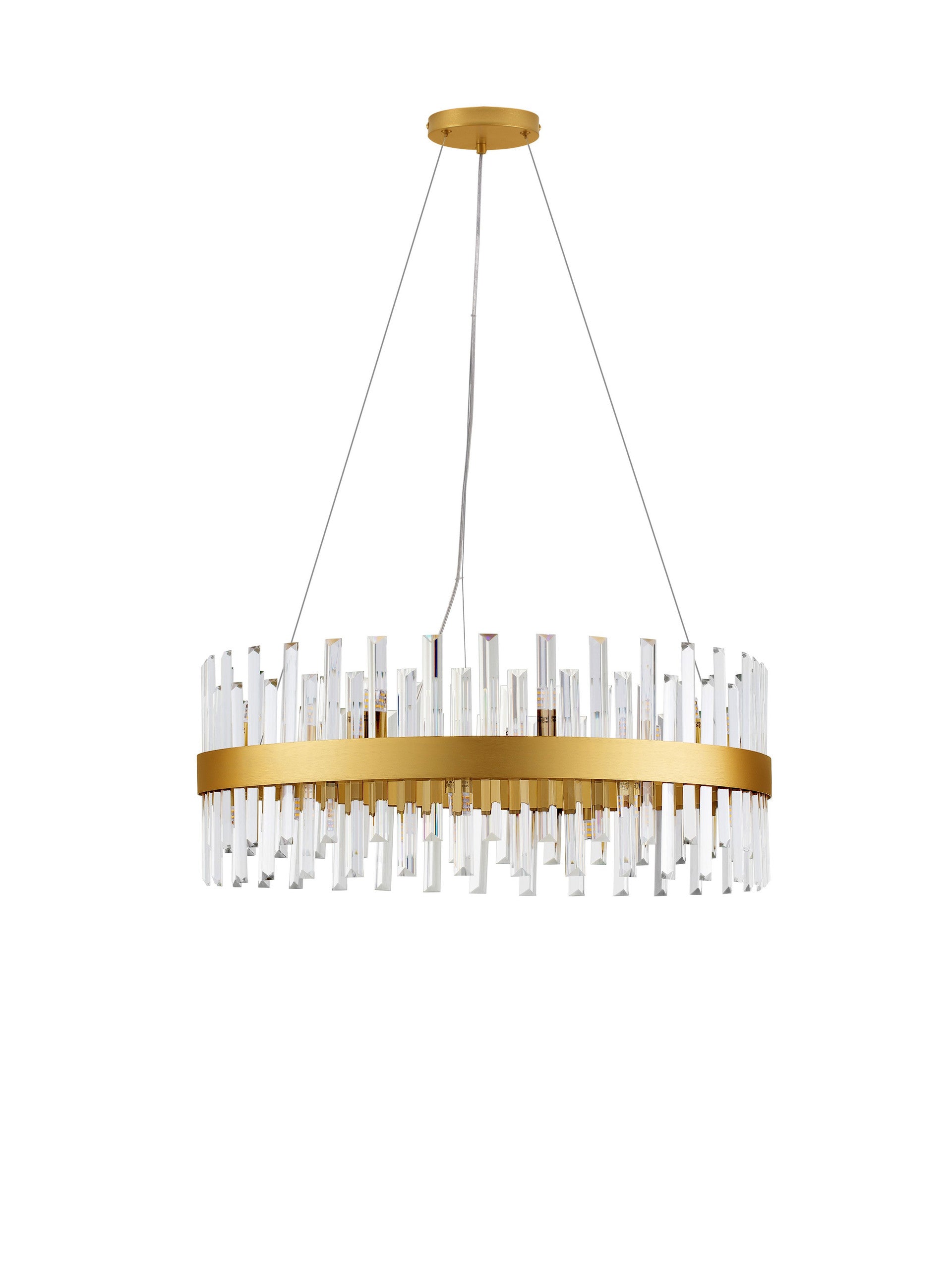 Висящо осветително тяло (пендел) CROWN G9 18x5W LED Златист метал и прозрачен кристал ⌀75 H150см без крушка