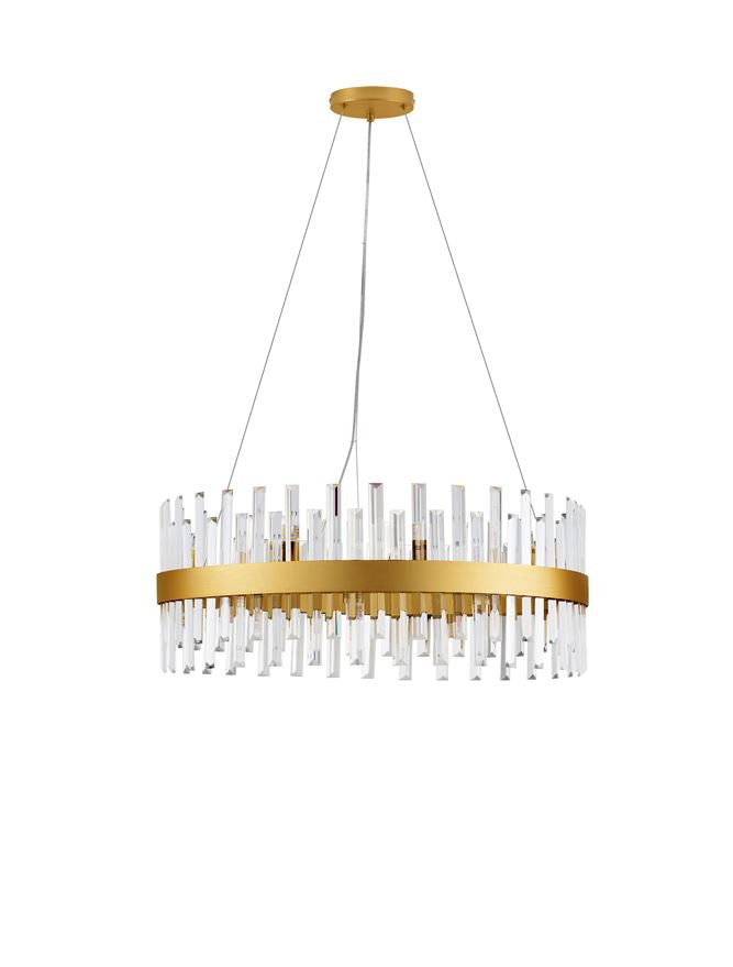 Висящо осветително тяло (пендел) CROWN G9 18x5W LED Златист метал и прозрачен кристал ⌀75 H150см без крушка
