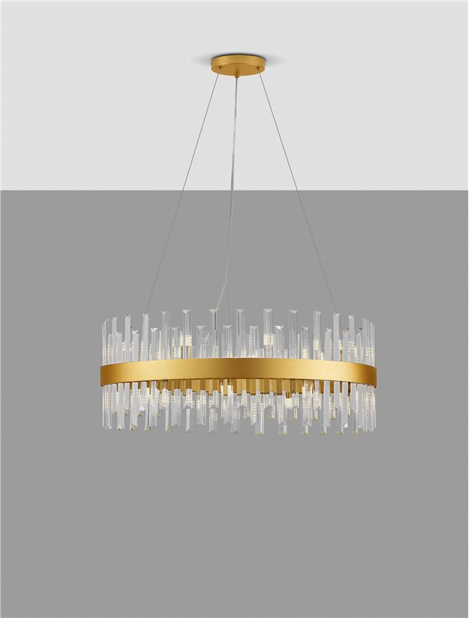 Висящо осветително тяло (пендел) CROWN G9 18x5W LED Златист метал и прозрачен кристал ⌀75 H150см без крушка