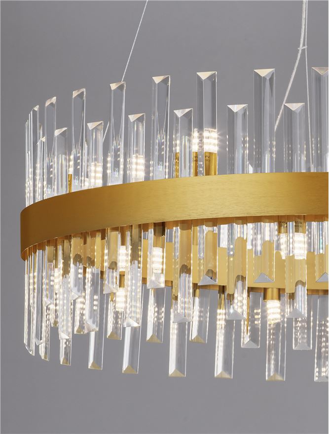 Висящо осветително тяло (пендел) CROWN G9 18x5W LED Златист метал и прозрачен кристал ⌀75 H150см без крушка