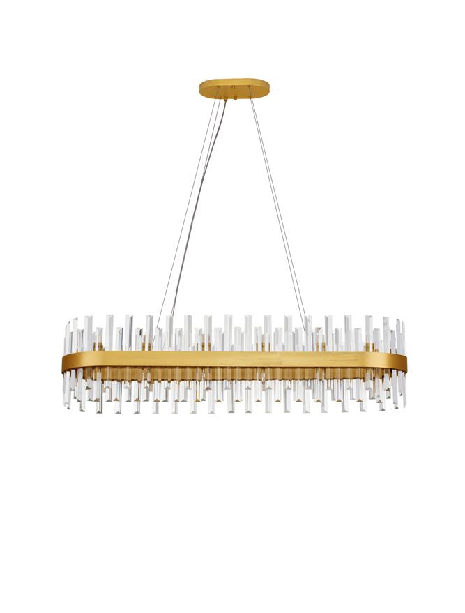 Висящо осветително тяло (пендел) CROWN G9 28x5W LED Златист метал и прозрачен кристал L120 W36 H120см без крушка