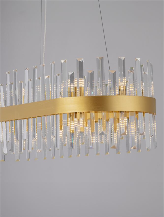 Висящо осветително тяло (пендел) CROWN G9 28x5W LED Златист метал и прозрачен кристал L120 W36 H120см без крушка