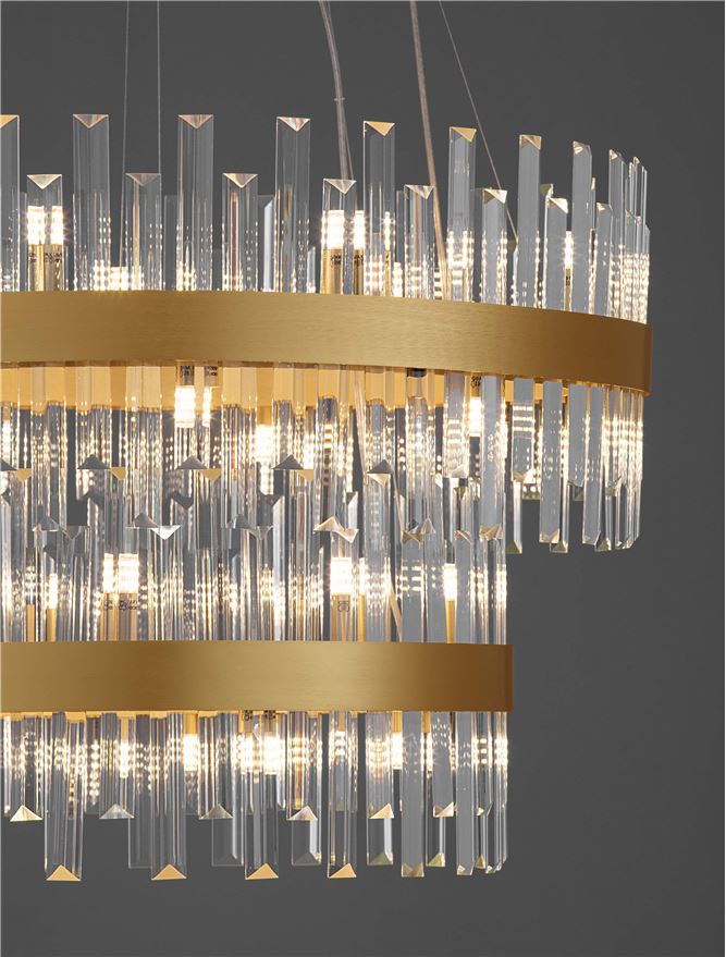 Висящо осветително тяло (пендел) CROWN G9 32x5W LED Златист метал и прозрачен кристал ⌀75 H180см без крушка