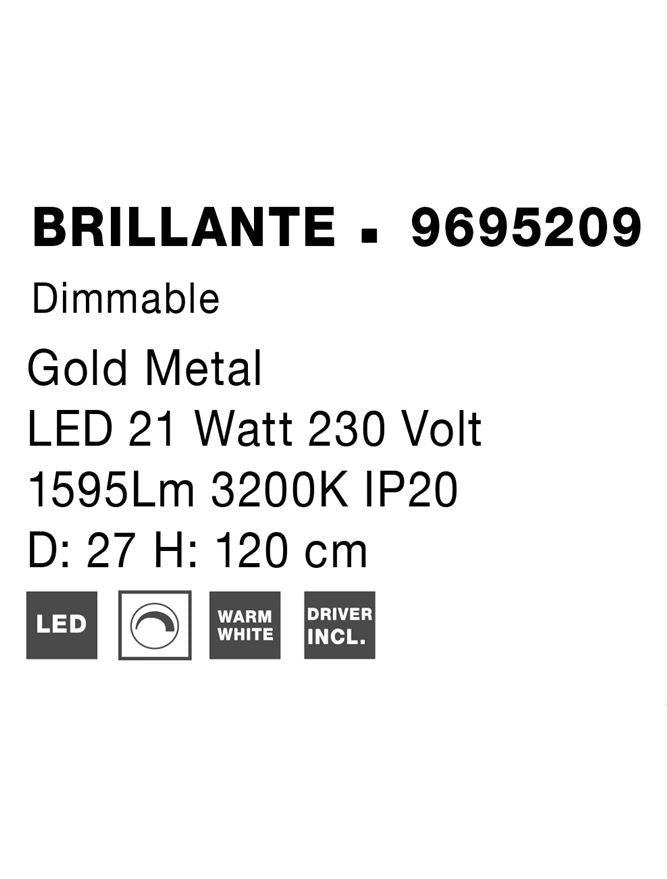 Висящо осветително тяло (пендел) BRILLANTE 26W Златист месинг алуминий и акрил