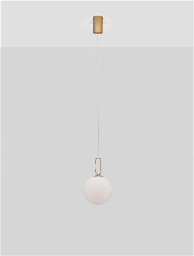 Висящо осветително тяло (пендел) HOOK LED 11W Златист месинг Опалово стъкло Регулируема височина ⌀18 H120см
