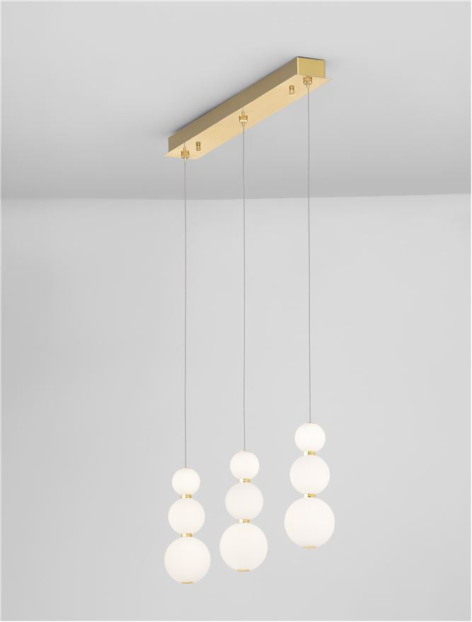Висящо осветително тяло (пендел) PERLA 25W LED Златен метал и опалово стъкло L70 W10 H150см Регулируема височина