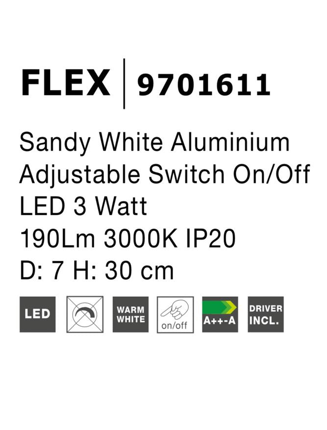 Висящо осветително тяло (пендел) FLEX 3W 190Lm Пясъчно бял алуминий