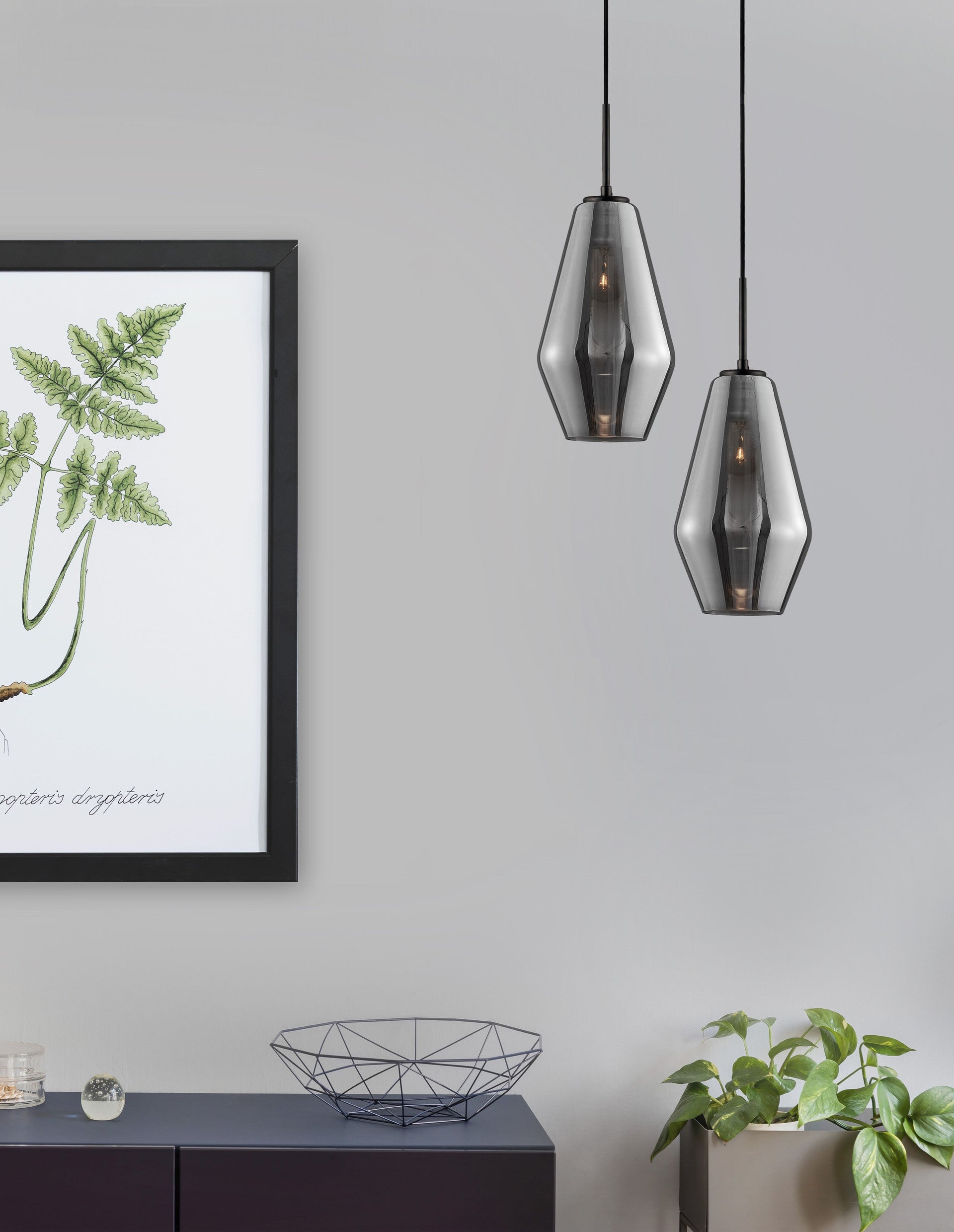 Висящо осветително тяло (пендел) VEIRO 12W LED E27 Черен, хромирано стъкло ⌀17