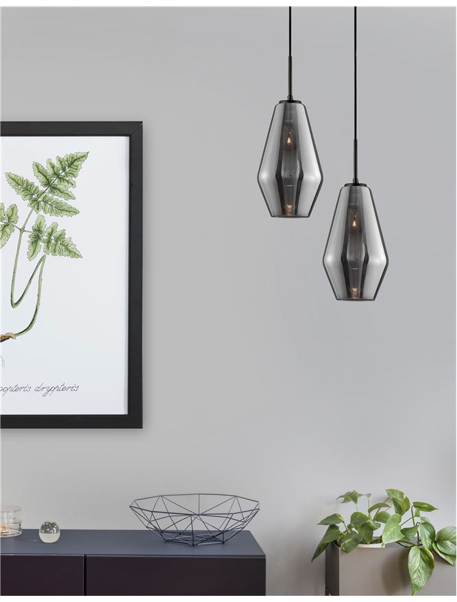 Висящо осветително тяло (пендел) VEIRO 12W LED E27 Черен, хромирано стъкло ⌀17