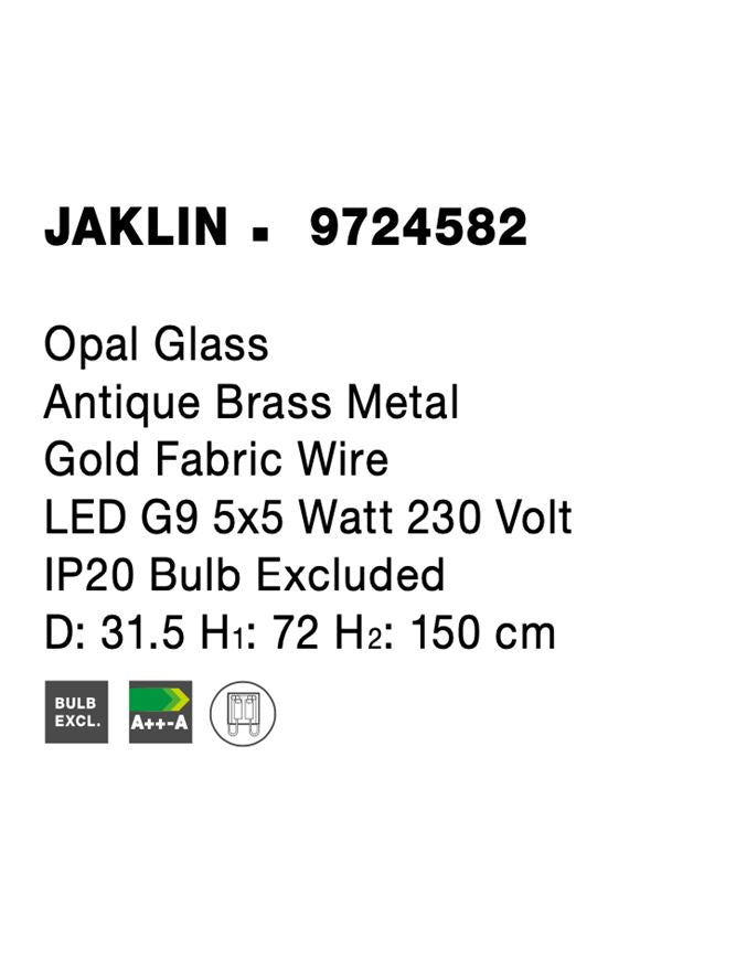 Висящо осветително тяло (пендел) JAKLIN 5x5W G9 Античен месинг метал златен текстилен кабел опалово стъкло ⌀31.5 H72/150см Регулируема височина