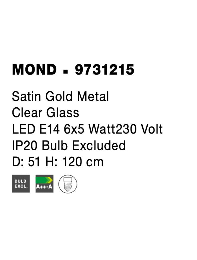 Висящо осветително тяло (пендел) MOND 30W E14 Златен Прозрачно стъкло ⌀51 H120см Регулируема височина