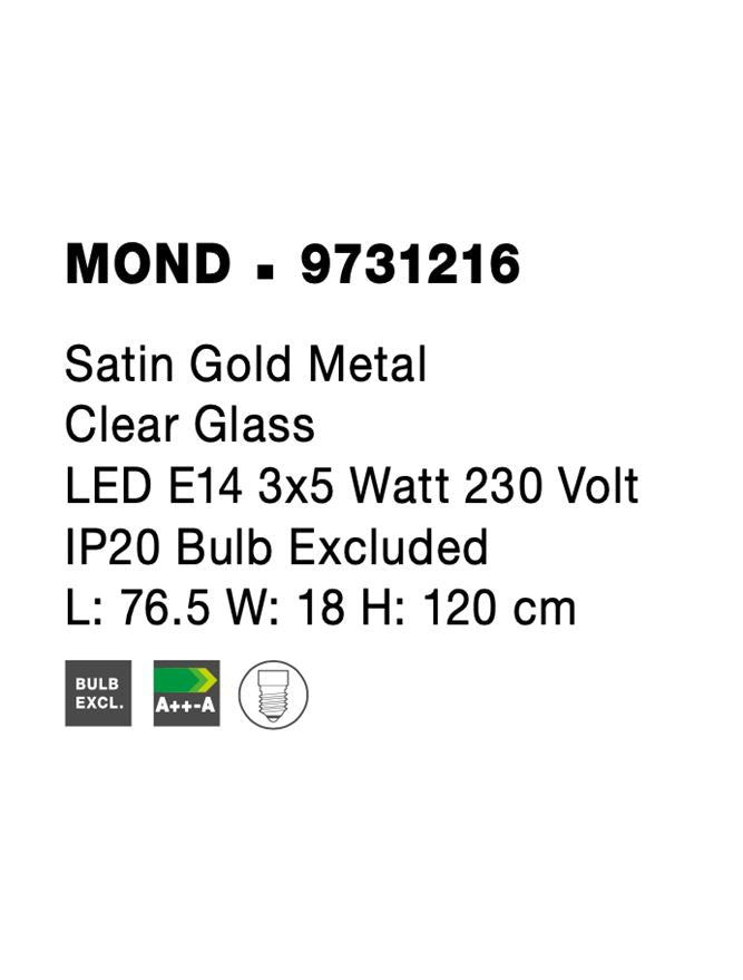 Висящо осветително тяло (пендел) MOND 15W E14 Златен Прозрачно стъкло L76.5 W18 H120см Регулируема височина