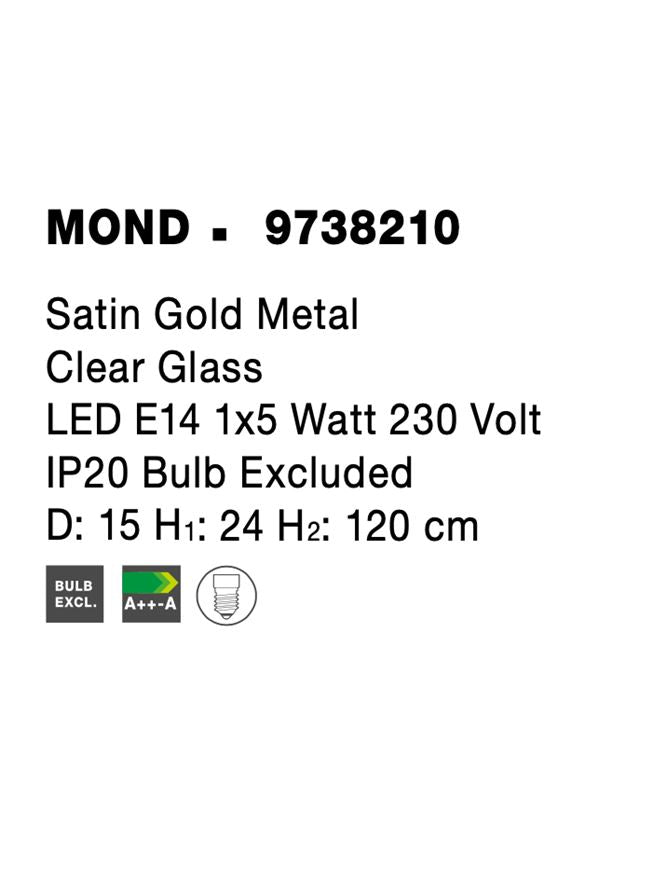 Висящо осветително тяло (пендел) MOND 5W E14 Златен Прозрачно стъкло ⌀15 H120см Регулируема височина