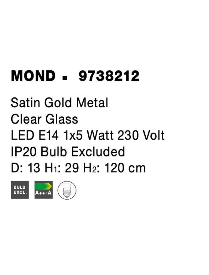 Висящо осветително тяло (пендел) MOND 5W E14 Златен Прозрачно стъкло ⌀13 H120см Регулируема височина