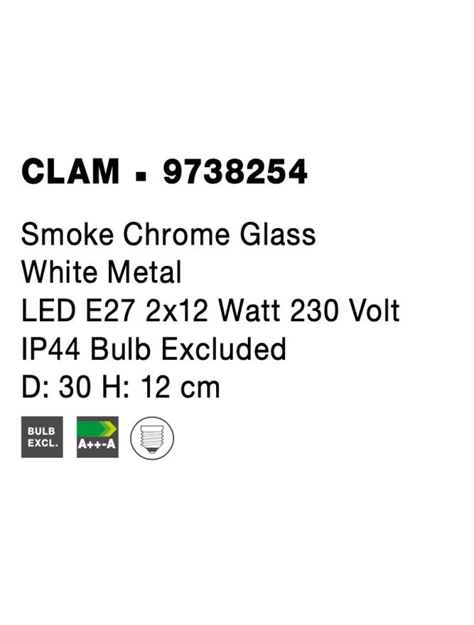 Висящо осветително тяло (пендел) CLAM LED E27 24W Опушено стъкло хром бял метал