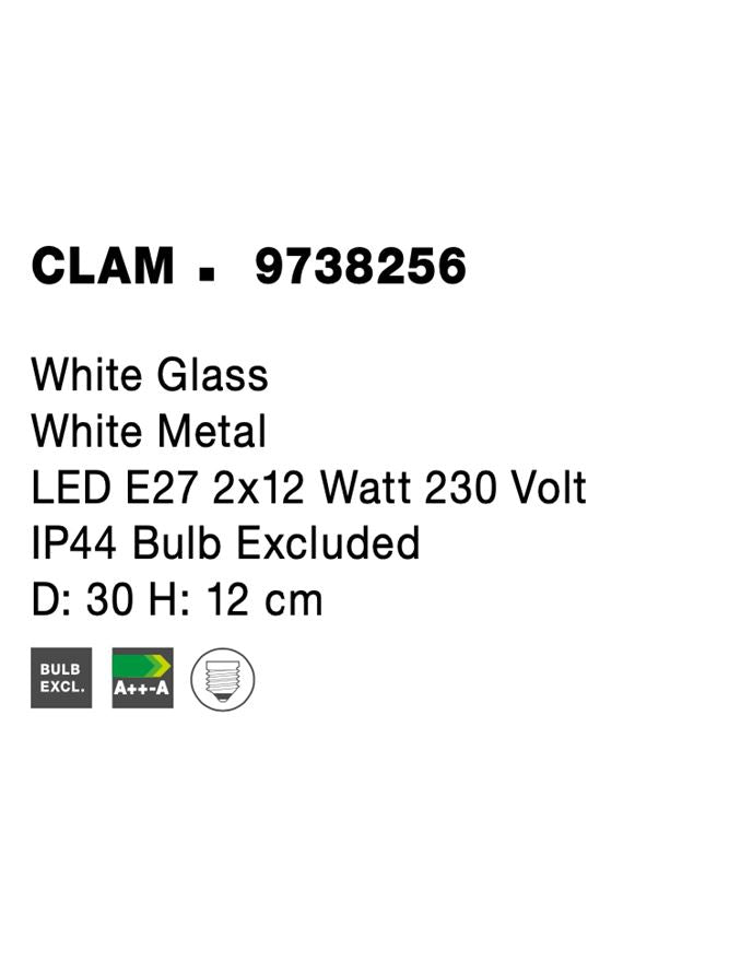 Висящо осветително тяло (пендел) CLAM LED E27 24W Бяло стъкло бял метал