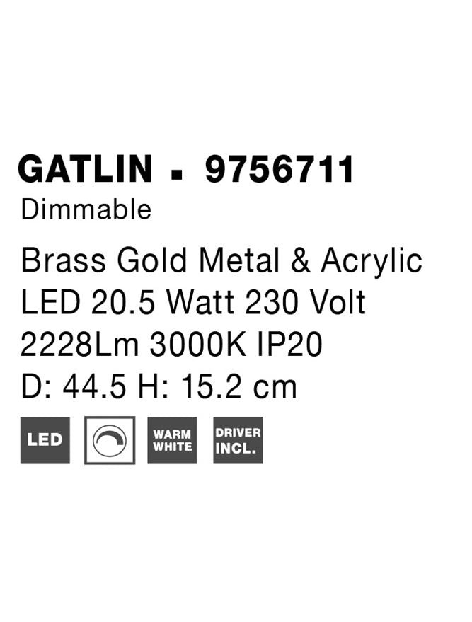 Висящо осветително тяло (пендел) GATLIN 21W Златист месинг и акрил