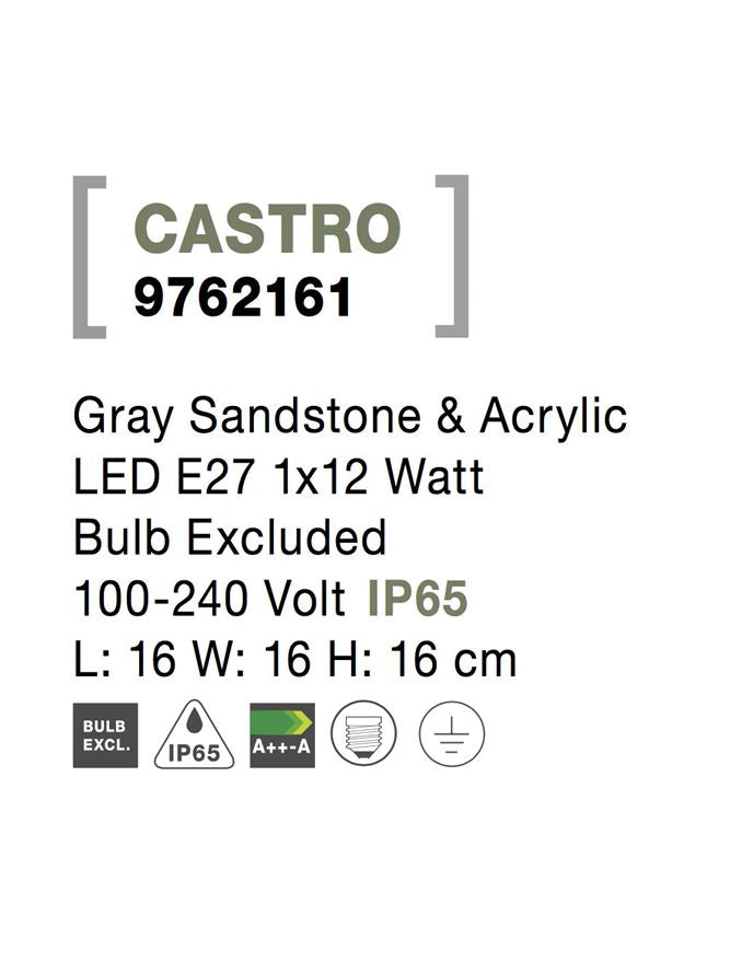 Външен аплик CASTRO 12W E27 Черен пясъчен бетон акрил IP65 L16 W16 H16см